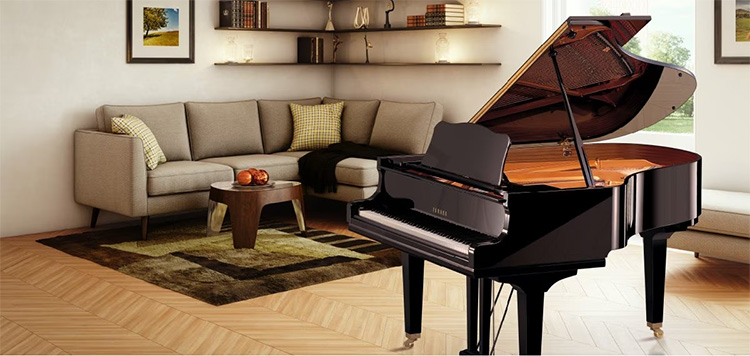 yamaha gc2 baby grand in a housewith the lid open