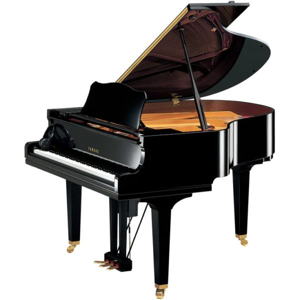 Yamaha DGC1 Enspire Disklavier baby grand piano in polished ebony with the lid open