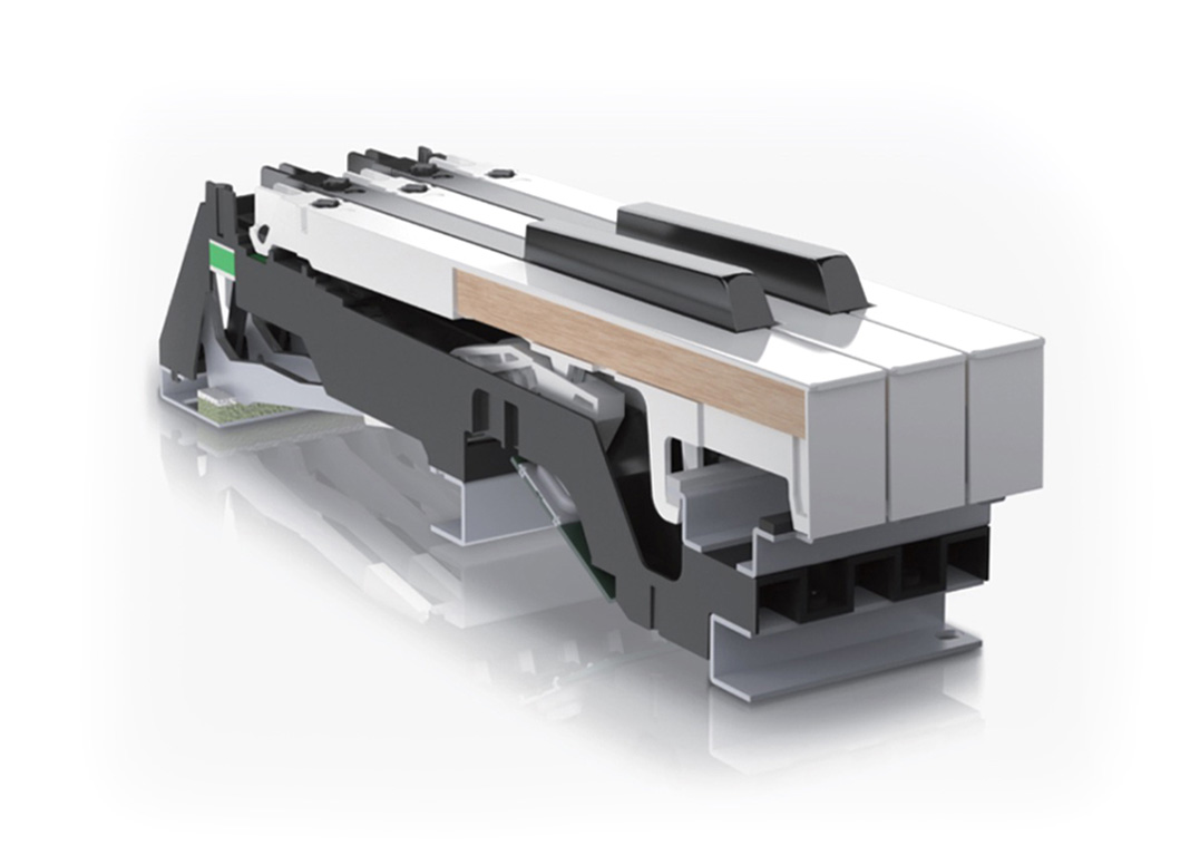 Diagram of the Hybrid Grand keyboard action mechanism in the Roland LX-6